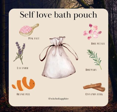 Self Love Spells, Cats Crystals, Self Love Bath, Self Love Spell, Diy Toiletries, Bath Rituals, Witch Things, Herbal Magic For Wiccans, Green Witchcraft