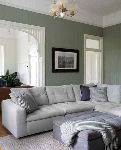 Painting this rooms walls green and the trims in white has allowed all of those beautiful historical details to shine. The outcome is perfect.⁠ ⁠ Walls- Porters Paints Olive Grove⁠ Trims- Dulux Whisper White⁠ ⁠ Interior Designer- Elska Interiors⁠ Photography- John Downs Photography⁠ ⁠ ⁠ ⁠ #countryhomes #livingroomideas #livingroominspiration #livingroomgoals⁠ #livingroominspo #livingroomfurniture #homedesignideas #homedesigns⁠ #homedesigners #homedesigner #homedesigninspiration #homedesignin... Porters Paints, Dulux Whisper White, Porter Paint, Interiors Photography, Olive Grove, Living Room Goals, Whisper White, Interior Photography, Living Room Inspo