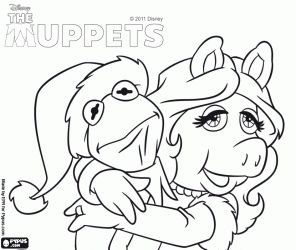 Miss Piggy and Kermit the frog celebrating Christmas coloring page Muppets Coloring Pages, Miss Piggy And Kermit, Miss Piggy Muppets, Muppets Party, Frog Coloring, Kermit And Miss Piggy, Muppets Christmas, Christmas Coloring Page, Sesame Street Muppets