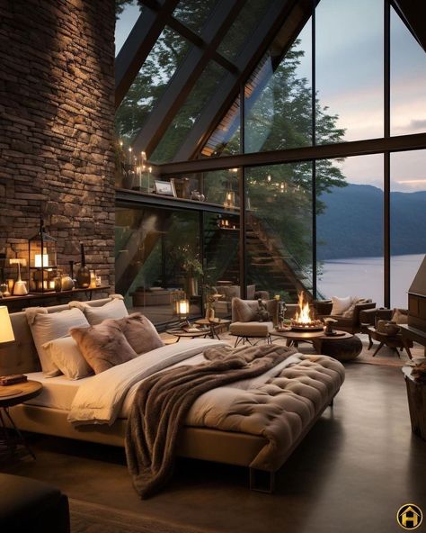 Deluxehomes001 - Dream bedroom Mountain Bedroom, Mountain Home Interiors, Mountain Dream Homes, Cabin In The Mountains, Cabin Bedroom, Luxury Cabin, Dream House Rooms, Cabin Homes, Dream House Decor