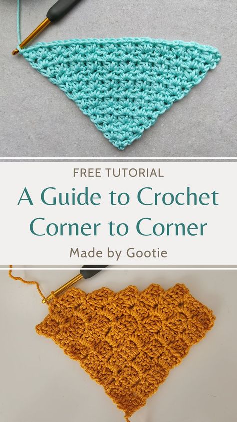 I love the Crochet corner to corner technique. The C2C crochet is easy and fun, and a must to have in your skill pull. In this Guide to Crochet C2C you'll will learn the basics and logic behind the corner to corner method. #howtocrochetcornertocorner #cornertocornercrochetpattern #crochetc2c #crochetcornertocorner #c2cfreetutorial #c2cfreepattern Easy Crochet Blankets, Quick And Easy Crochet Blanket, Crochet Corner To Corner, Corner To Corner Crochet Blanket, Crochet Washcloth Free Pattern, Crochet Washcloth Free, Corner To Corner Crochet Pattern, Crochet C2c Pattern, C2c Crochet Pattern Free