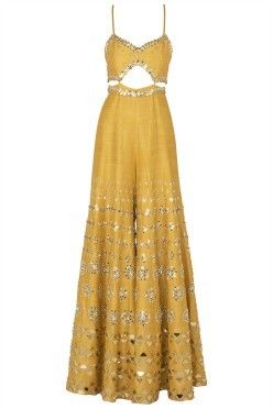 PAPA DON'T PREACH Yellow Noodle Strap Sequinned Jumpsuit Papa Don't Preach, Haldi Outfits, Indian Outfits Lehenga, Traditional Indian Dress, Indian Dresses Traditional, Traditional Indian Outfits, Indian Gowns Dresses, Indian Gowns, Ethnic Outfits