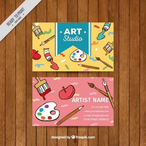 Art Studio Business Card, Art Business Cards Ideas, Art Business Cards Creative, Art Business Ideas, Art Studio Logo, Illustration Business Cards, Art Business Cards, Buisness Cards, 귀여운 음식 그림