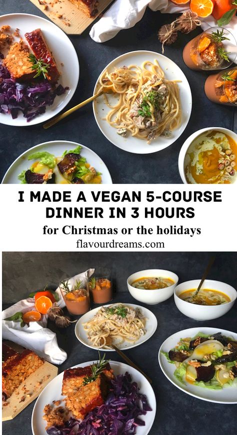 Vegan Carrot Soup, 5 Course Meal, 3 Course Meals, Vegan Recipes Plant Based, Vegan Menu, Course Meal, Vegan Christmas, Christmas Menu, Gluten Free Pasta