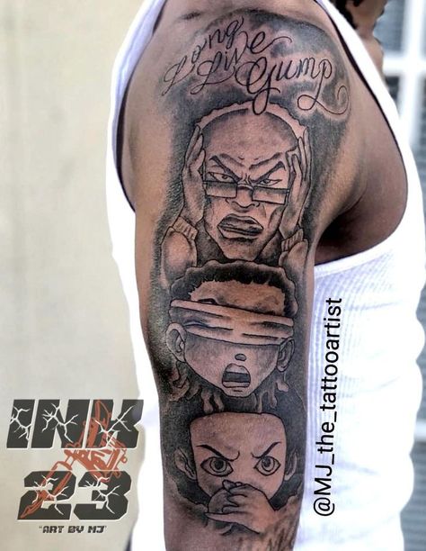 Boondocks Tattoo Designs, Boondocks Tattoo, Boondocks Quotes, Arm Tattoos For Guys Forearm, Rib Tattoos For Guys, Forearm Tattoo Quotes, Evil Tattoo, Half Sleeve Tattoos For Guys, Rib Tattoo