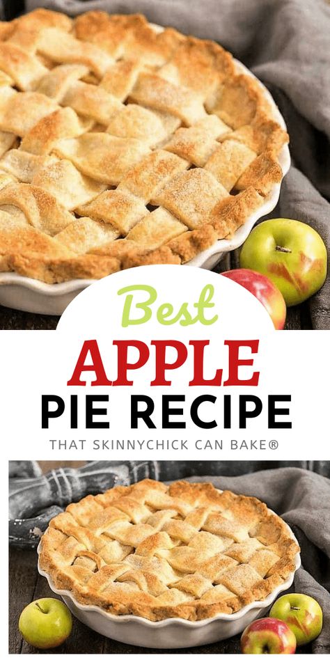 Best Apple Pie Recipe - A cinnamon-spiced apple pie recipe with a flaky lattice crust! A couple of tricks make this the best recipe for a classic apple pie! #dessert #pie #applepie #bestapplepie #tipsformakingpiecrust #piecrusttips #apples #thanksgiving #fall #falldessert #thatskinnychickcanbake Granny Smith Apple Pie Recipe, Gluten Free Apple Pie Recipe, Granny Smith Apple Pie, Best Apple Pie Recipe, Apple Pie From Scratch, Gluten Free Apple Pie, Apple Pie Recipe Homemade, Perfect Apple Pie, Apple Pie Recipe Easy