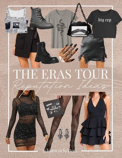 Taylor Swift, Reputation, Concert Outfit, Newspaper, Combat Boots, Urban, Leather, Black, Snake Tights, Snake rings, Clear Purse, big rep Big Reputation Outfit, Reputation Earrings, Eras Tour Reputation Outfit Ideas, Outfits With Tall Black Boots, Reputation Outfit Ideas, Eras Tour Outfits Reputation, Reputation Outfits Ideas, Newspaper Shirt, Eras Outfit