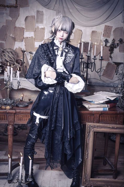 Magician Art Character Design, Vkei Male Fashion, Magician Outfit Aesthetic, Ouija Fashion Male, Timekeeper Outfit, Ouji Hairstyle, Ouji Fashion Aesthetic, Magician Aesthetic Outfit, Victorian Outfits Male