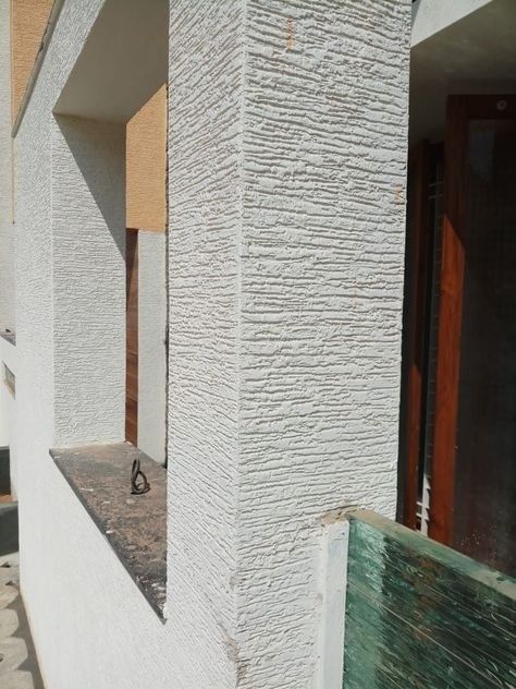 Sitout Wall Texture Design, Texchar Design Wall, Elevation Texture Designs For House, Wall Putty Texture Design For Hall, Texture Paint For Exterior Wall, Texture Exterior Walls, Elevation Wall Texture, Exterior Texture Paint Designs, Rustic Textured Walls Exterior