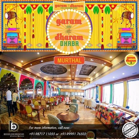 Did you visit Garam Dharam Dhaba in #murthal ? Call us for Franchise !! Punjabi Dhaba Design Ideas, Dhaba Interior, Shops Designs, Cafe And Bar, Theme Restaurant, Mehendi Decor, Restaurant Themes, Franchise Opportunities, Food Business