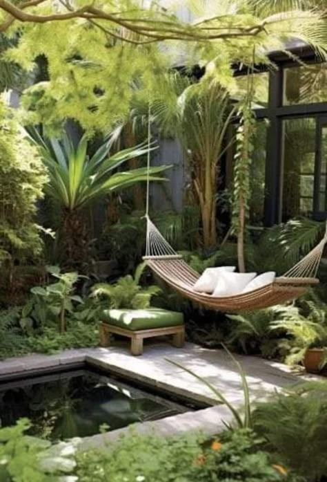 Garden With Trees, Garden Nook, Tropical Garden Design, Tropical Backyard, Backyard Garden Design, Food Garden, Dream Backyard, Courtyard Garden, Back Garden