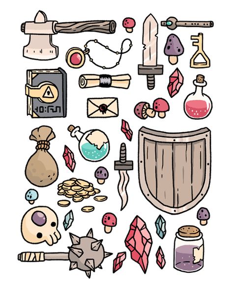 Dnd Entertainers Pack, Props Art, Fantasy Props, Pola Kristik, Prop Design, 판타지 아트, Fantasy Character Design, Doodle Art, Game Design