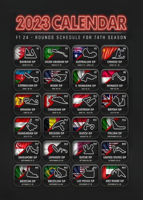 F1 Calendar, F1 2024, Race Car Driving, R5, Race Car, Formula One, Formula 1, Race Cars, Motorsport