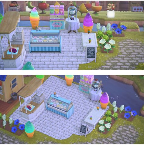 Just a cute little area Coastal Acnh, Animal Crossing Wild World, Ice Cream Parlor, Bbq Area, Island Ideas, Animal Crossing, Ice Cream, Cream, Memes