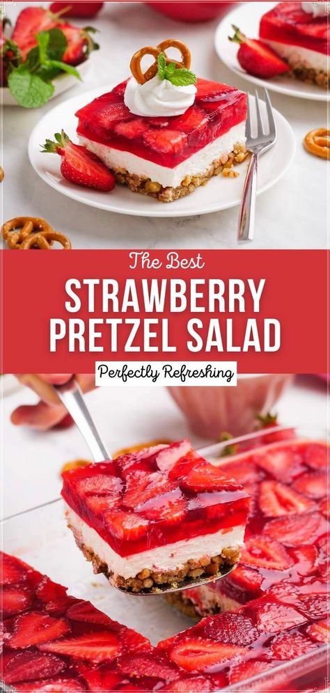 Strawberry Pretzel Jello Salad, Pretzel Salad Recipe, Strawberry Pretzel Salad Recipe, Strawberry Pretzel Dessert, Congealed Salad, Pretzel Desserts, Strawberry Pretzel Salad, Pretzel Salad, Strawberry Pretzel