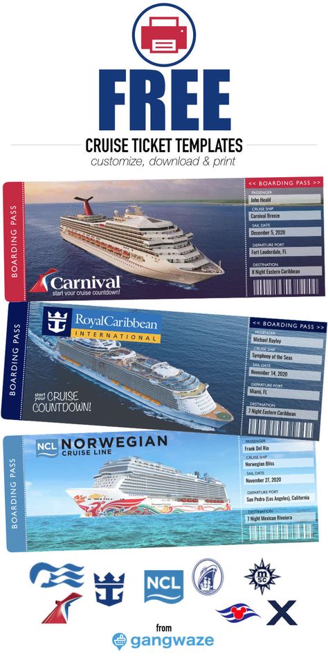 Download and print beautiful cruise tickets instantly. Our FREE Cruise Ticket Template tool lets you add your personalized info in seconds.   https://gangwaze.com/cruise-ticket-template Cruise Ship Boarding Pass Template, Cruise Tickets Surprise, Scrapbook Ideas For Cruise Vacation, Cruise Invitation Ideas, Cruise Boarding Pass Template Free, Christmas Cruise Surprise, Disney Cruise Ticket Printable Free, Cruise Printables Free, Cruise For Christmas Gift Ideas