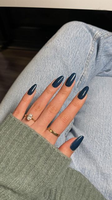 Indigo Color Nails, Dark Shade Nails, Dark Spring Nails 2024, Nail Color Inspo 2024, Dark Nail Colours, Aesthetic Nails 2024, January Nails 2024, Fall Nails Basic, Dark Blue Nails Almond