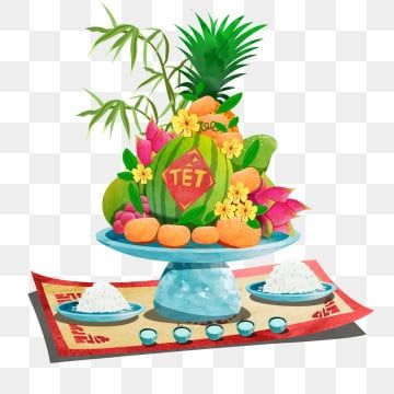 Fruits For New Year, Vietnamese Lunar New Year, Vietnamese New Year, Chinese New Year Flower, Chinese New Year Food, Chinese Background, Holiday Cartoon, Cloud Decoration, Chinese New Year Design