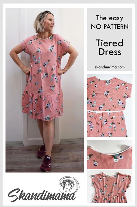 Diy Tiered Dress, Simple Dress Diy, House Dress Pattern, Tiered Dress Casual, Tiered Dress Pattern, Smock Dress Pattern, Dress Sewing Patterns Free, Simple Dress Pattern, Summer Dress Patterns