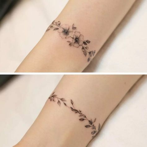 101 Best Bracelet Tattoo For Women Ideas That Will Blow Your Mind! 18 Outsons Braclet Tattoo, Wrist Band Tattoo, Small Wave Tattoo, Wrist Bracelet Tattoo, Cuff Tattoo, Tattoo Floral, Bracelet Tattoo, Tattoos For Black Skin, Geniale Tattoos