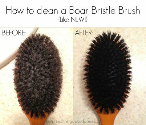 How to clean a boar bristle hair brush... like new! -- Tags: Natural Hair Care, boar bristle brushing, how to clean a boar bristle brush, before and after, water only hair, primal, natural, no poo, no-poo, shampoo-free, Just Primal Things Blog Water Only Hair Washing, Boar Hair Brush, Boar Brush, Bristle Hair Brush, Hair Washing Routine, Boar Bristle Hair Brush, Boar Bristle Brush, No Poo, Bristle Brush