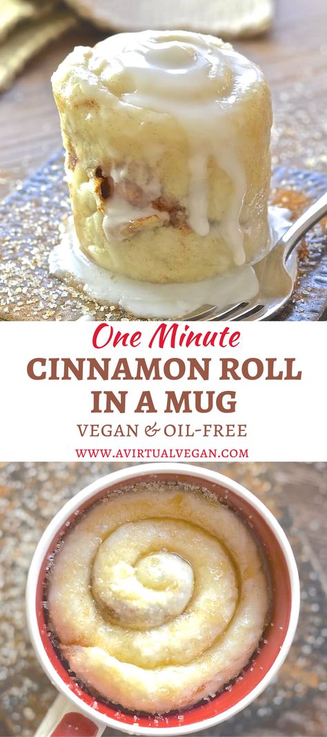 If you have a mug, a microwave & a spoon you can make this One minute Cinnamon Roll in a Mug. Perfect for when you NEED dessert now! via @avirtualvegan Cinnamon Roll In A Mug, Weight Watcher Desserts, Cheesecake Vegan, Mug Cakes, Mug Recipes, In A Mug, Microwave Recipes, Think Food, Chicken Wraps