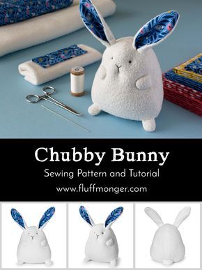 Chubby Bunny sewing pattern and tutorial by Fluffmonger — organic stuffed bunny kits, Easter crafts, bunny crafts, Spring DIY Textile Animals, Bunny Sewing, Springtime Crafts, Diy Frühling, Stuffed Bunny, Fabric Kit, Beginner Sewing Projects Easy, Bunny Crafts, Creation Couture