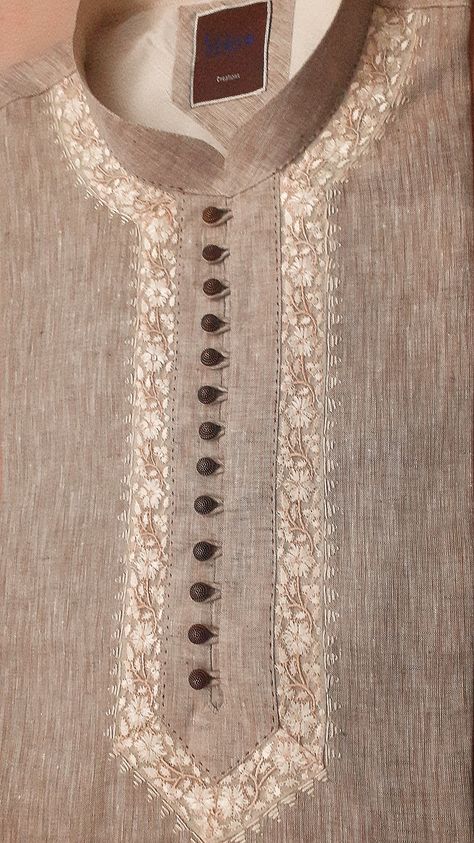 Men’s Kurta Neck Design, Pakistani Kurta Designs For Men, Mens Kurta Pattern, Panjabi Design For Men, Traditional Indian Mens Clothing, Kurta Designs Men's, Pakistani Kurta Designs, Man Dress Design, Indian Wedding Clothes For Men