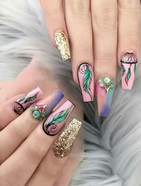 nail designs cool tones nail designs cool red Dream Catcher Nail Art, Dream Catcher Nails, Boho Nails, Nails Pretty, Nail Art For Beginners, Glamorous Nails, Design Nails, Popular Nails, Nail Designs Glitter