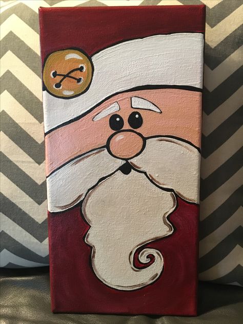 Santa Claus Canvas Painting Easy, Simple Paintings For Christmas, Santa Canvas Painting Easy, Gingerbread Man Painting On Canvas, Santa Claus Art For Kids, Easy Christmas Things To Paint, Christmas Diy Painting Canvas, Santa Paintings On Canvas, Christmas Painting Ideas On Canvas Easy