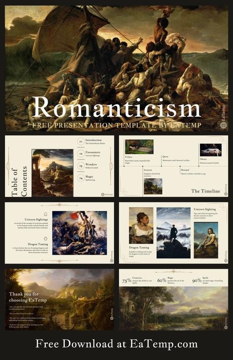 Romanticism 13 in 2024 | Presentation slides design, Powerpoint presentation design, Presentation design template Canva History Template, Canva Ppt Template, Documentation Layout, Design Presentation Ideas, Canva Presentation Ideas, Presentation Layout Design, Canva Slides, Canva Layout Ideas, Canva Templates Free