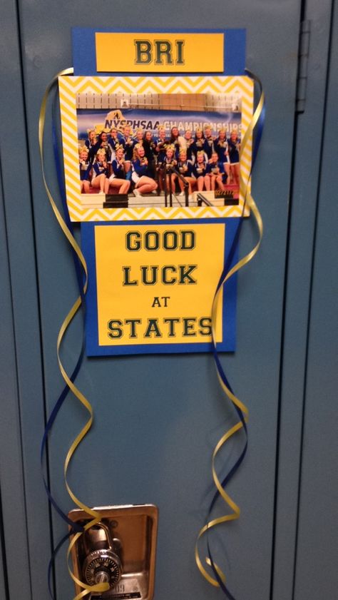 Locker signs for States competition Cheer Locker Decorations, Soccer Locker, Cheer Nationals, Locker Signs, Speech And Debate, Locker Designs, Cheer Signs, Graduation Party Planning, Locker Decorations