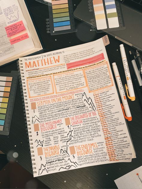 The Gospel According to Matthew | Bible Notes Journal Ideas Bible Study, Bible Notes Ideas Notebooks Matthew, Bible Verse Notes Ideas, Bible Study Ipad Notes, Bible With Notes, Church Notes Journal Ideas Aesthetic, Matthew 1 Bible Notes, Christian Notebook Ideas Aesthetic, Aesthetic Sermon Notes