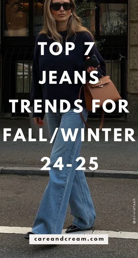 Discover the 7 latest jeans trends for Fall and Winter 2024! From wide leg and straight jeans to leopard jeans, stay ahead in denim fashion. Plus, explore chic and classy jean fall outfit ideas and jean winter outfit ideas. Perfect guide for all fashion-forward women! 2024/2025 fall winter jeans trends for women. Jeans For Winter For Women, Winter Outfit Wide Leg Jeans, Denim 2025 Trends, Fashion Inspo Outfits Winter 2024, Latest Winter Fashion 2024, Denim Trend 2024, Fashion Trend 2024 2025 Women, Jean Trends 2024 Women, Winter Outfit 2025 Trends