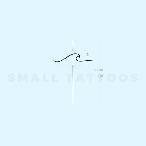 Cross With Waves Tattoo, Cross And Wave Tattoo, Cross Wave Tattoo, Water Tatoos Ideas, Wave Cross Tattoo, Surfing Tattoos Ideas, Waves Tattoo Minimalist, Minimalist Anchor Tattoo, Beach Minimalist Tattoo