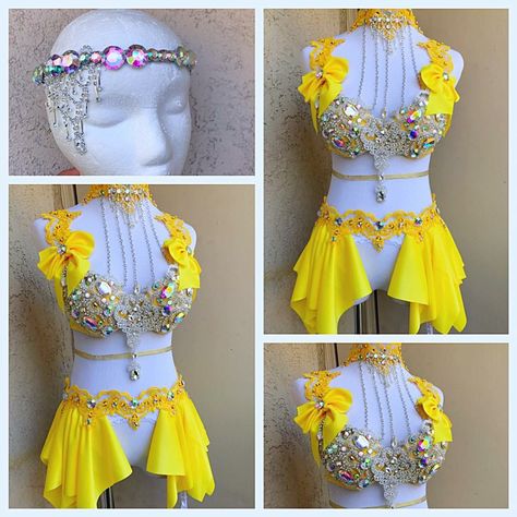 Yellow Carnival Costume, Yellow Rave Outfit, Rhinestone Bras, Rave Bae, Diamond Dolls, Rave Outfits Festivals, Rave Fits, Festival Outfits Rave, Rhinestone Bra