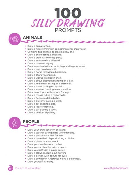 DOWNLOAD: 100 Silly Drawing Prompts to Engage Your Students Comics Sketch, Sketchbook Prompts, Kunstjournal Inspiration, Classe D'art, 30 Day Drawing Challenge, Art Journal Prompts, Drawing Ideas List, Drawing Prompts, Creative Drawing Prompts