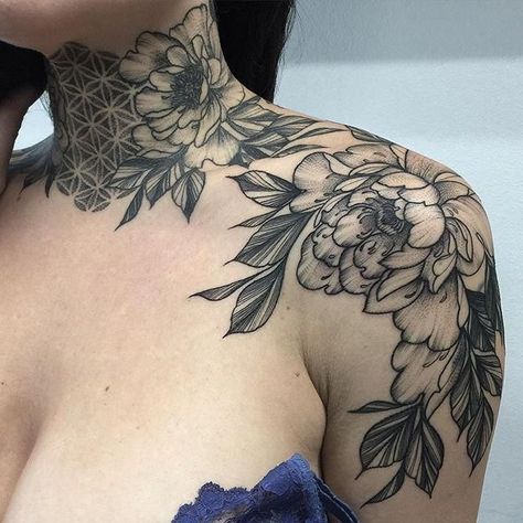 Throat Tattoo, Neck Tattoos Women, Floral Tattoo Sleeve, Chest Tattoos For Women, Chest Piece Tattoos, Dope Tattoos For Women, Stomach Tattoos, Black Ink Tattoos, Dope Tattoos