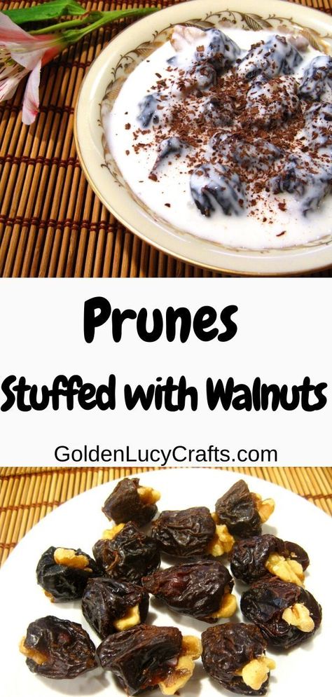 Prunes stuffed with walnuts in sweet cream, dessert recipe, Ukrainian food, international recipes Food Recipes Microwave, Prune Danish Recipe, Microwave Mug Cakes, Ukrainian Desserts, Constipation Food, Polish Food Recipes, Recipes Microwave, Food International, Prune Recipes