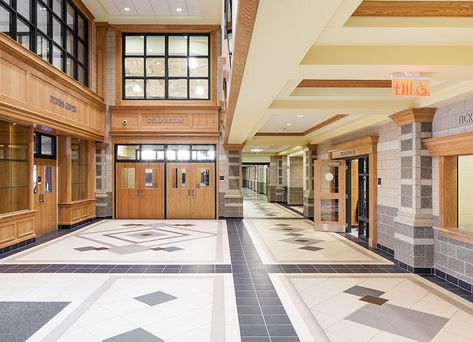 Huge School Building, Old High School Building, Luxury School Building, High School Exterior, High School Interior, School Foyer, Stuyvesant High School, Bloxburg School, University Interior Design