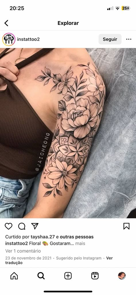 Half Sleeve Tattoo Upper Arm, Quarter Sleeve Tattoo, Cap Tattoo, Shoulder Sleeve Tattoos, Quarter Sleeve Tattoos, Tattoos For Women Half Sleeve, Elbow Tattoos, Upper Arm Tattoos, Floral Tattoo Sleeve