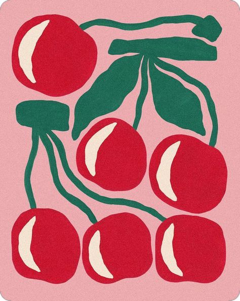 Poster Fruit Design, Grape Illustration, Drawing Fruits, Liv Lee, Kitchen Paintings, Cherry Illustration, Pink Illustration, Retro Fruit, Grape Pattern