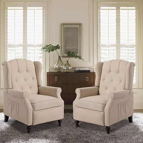 Amazon.com: VUYUYU Wingback Recliner Chair, Push Back Arm Chair with Heat and Massage, Tufted Single Sofa for Home, Living Room, Office, Bedroom(Beige,Set of 2) : Home & Kitchen Sofa For Home, Wingback Recliner, Bedroom Beige, Theater Rooms, Theatre Room, Single Sofa, Office Bedroom, Media Room, Watching Tv