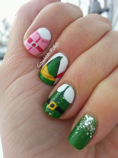 7bb060764a818184ebb1cc0d43d382aa Christmas Nails Buddy The Elf, Elf Nails Acrylic, Elf Movie Nails Designs, Buddy The Elf Nails Designs, Elf Movie Nails, Elf Nails Christmas, Christmas Story Nails, Buddy The Elf Nails, Elf Christmas Nails