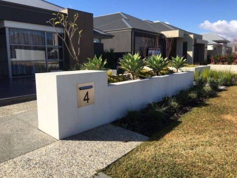 Fence Wall Design, Mailbox Landscaping, Australia Perth, Perth City, Mailbox Ideas, Courtyard Gardens, House Letters, Modern Front Yard, Fence Wall