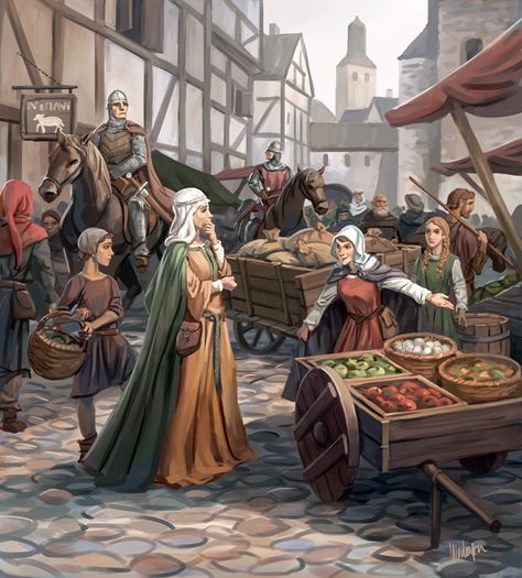 Medieval Market by Minnhagen Ancient Farming, Developing Characters, Fantasy Faction, Writing Reference, Secondary Characters, Market Scene, Story Pics, Novel Inspiration, Medieval Market