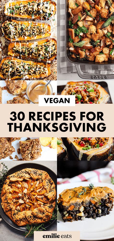 These vegan thanksgiving recipes will satisfy everyone at your table! This list includes 30 vegan thanksgiving sides, desserts and main dishes. Vegan Thanksgiving Dishes, Vegan Thanksgiving Sides, Vegan Thanksgiving Main Dish, Vegan Thanksgiving Side Dishes, Thanksgiving Classics, Pumpkin Ricotta, Vegan Thanksgiving Menu, Thanksgiving Main Dish, Vegan Sweet Potato Pie