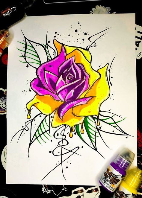 Graffiti Rose Tattoo, Street Art Tattoo Ideas, Graffiti Flowers Art, Graffiti Ideas Art, Drip Art Drawing, Graffiti Drawing Ideas Street Art, Graffiti Drawing Sketches Ideas, Street Art Graffiti Cartoon, Graffiti Butterflies