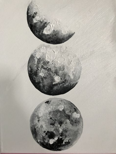 Three Moons Art, Moon Phases Acrylic Painting, Moon Phases Painting Easy, Art Moon Paintings, Moon Phases Sketch, Phases Of The Moon Painting, Abstract Moon Painting, Moon Aesthetic Painting, Moon Painting Aesthetic