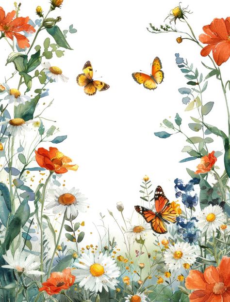 Decorate your pages with the charm of spring using this Wildflowers and Butterflies Page Borders Collection! 🌸📜 Ideal for crafting, journaling, and creative writing, these borders bring the joy of wildflowers and fluttering butterflies to your designs. #FloralBorders #ButterflyArt Page Borders Free, Spring Border, Wildflowers And Butterflies, Fluttering Butterflies, Cracked Paint, Borders Free, Background Clipart, Border Designs, Page Borders